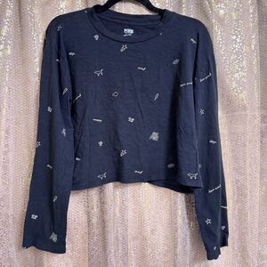 PINK Victorias Secret Black Long Sleeve GRL PWR Cropped T Shirt Large